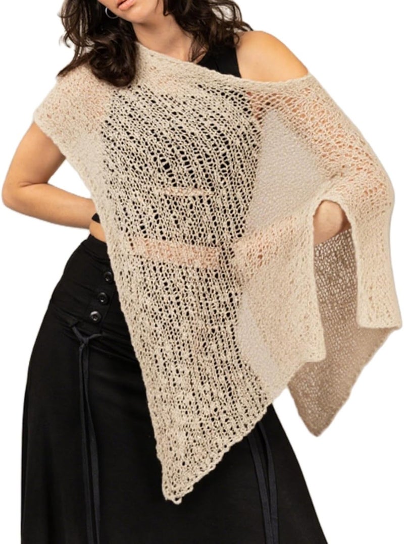 Argeousgor Women Sheer Poncho Top Lightweight Knit Crochet Shrug Bolero Mesh Batwing Sleeve Sweater Cover Up Beachwear - Image 1